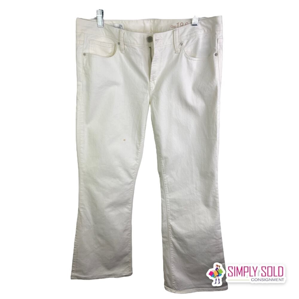 Gap 1969 Women Sz 31s Long And Lean Bootcut Creamy White Jeans Cotton Mid-Rise