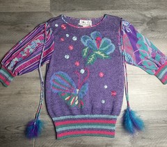 Vintage 80s Diane Freis Marisa Christina Butterfly Knit Peasant Sweater M Rare