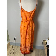 Vintage California Concepts 90s Orange Floral Maxi Dress Tie Back Size 9