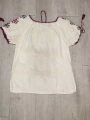 Vintage Hand Embroidered Romanian Folk Blouse Boho Ethnic Peasant Top White L/XL