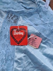 Vintage 1970s Darling Body Fashion Blue Nylon Teddy Lace XXS Lingerie