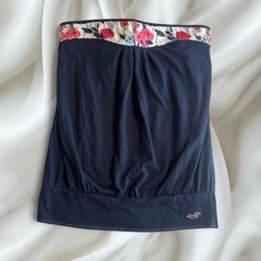 Hollister navy pink floral tie back babydoll tube top y2k vintage mcbling