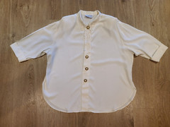 S. L. FASHIONS~ VTG Ivory Acetate/Rayon Blouse~ 3/4 Sleeve Brass/Pearl Button~20