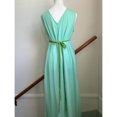 Vintage Maxi Nightgown Dress Mint Green Velvet Ribbon Lace Trim Ethereal MCM