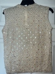 Sears Roebuck Beaded Embellished Ivory 100% Wool Sleeveless Blouse Zip up