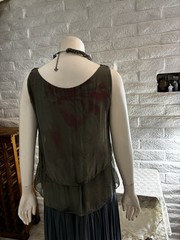 100% Silk H Trend Made In Italy XS Vintage Top Lined Bronze W/Watercolor Maroon