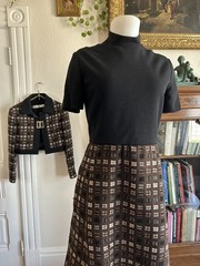 Vintage 1960s Mod Dress Set 2 Piece Jacket & Midi Dress Knit Preppy Mock Neck S