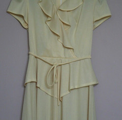 Vintage Dress 1970s 1980s Ruffle Womens Size Small 4 6 Tie Belt Fit Flare