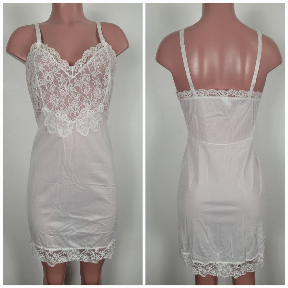 Vintage 60s Youth Form Sz 34 Nylon Full Slip Lace Bodice White Sissy Made USA