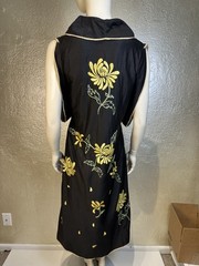 Vintage 1960’s Black Embroidered Silk Robe Housecoat Yellow Floral Vietnam