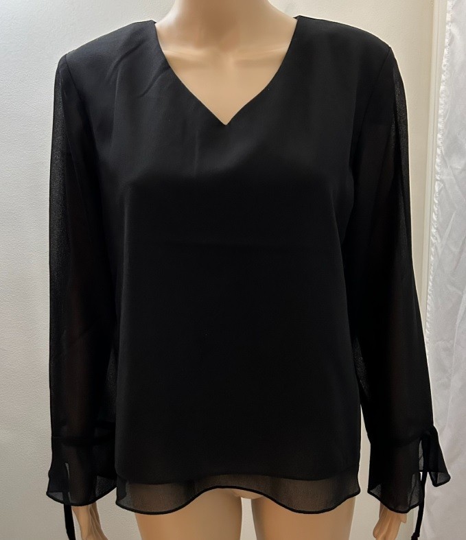ANOTHER THYME VTG 80s EUC Women’s Size 12P Black Lined Top Sheer Sleeves