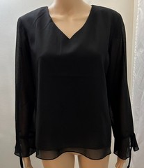 ANOTHER THYME VTG 80s EUC Women’s Size 12P Black Lined Top Sheer Sleeves