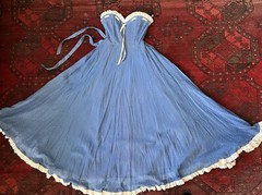 VTG 50s 60’s Turquoise Raise Polka Dots Embroidery Ruffle Full Sweep Gown Prom S