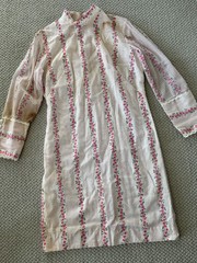Vintage 60s Pink Velour Floral Mock Neck Prairie Shift Mod Dress M/L – DAMAGED
