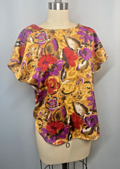 Vintage Blouse SIZE 4 XS PETITE gold red purple floral NOTATIONS 80s 90s