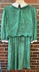 Vintage Liz Petites Inc Babydoll Green Dress Peter-pan Collar Bow Pollyanna 10