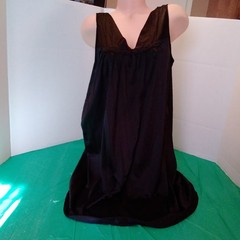 Nightgown 100% Nylon Vanity Fair Satin Trim Black Size Large