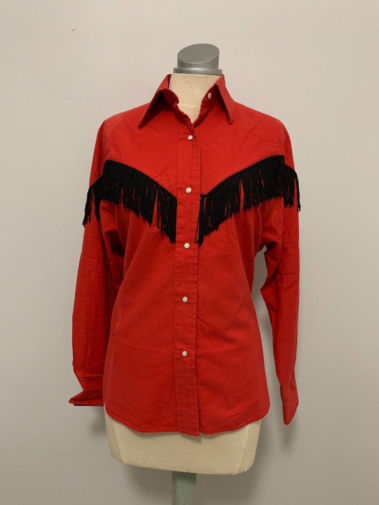 Vintage Kenny Rogers Western Collection Fringe Red Woman’s Shirt Sz 12