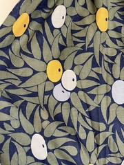 1970s Olive Print Smocked Maxi Dress Cotton Blend Hostess Resort Sundress OS VTG