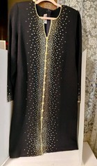 Vtg Toula Blk Knit Dress Gold Silver Crystal Size L Similar to St.Johns Knit EC