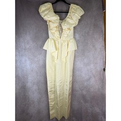 Climax Karen Okada Dress Womens 5/6 Ivory Vintage 80s Ruffle Peplum Gown