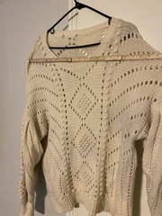 VTG Women’s Cable Knit Sweater Large Ivory Beige Wool/ Cashmere Blend Oversized