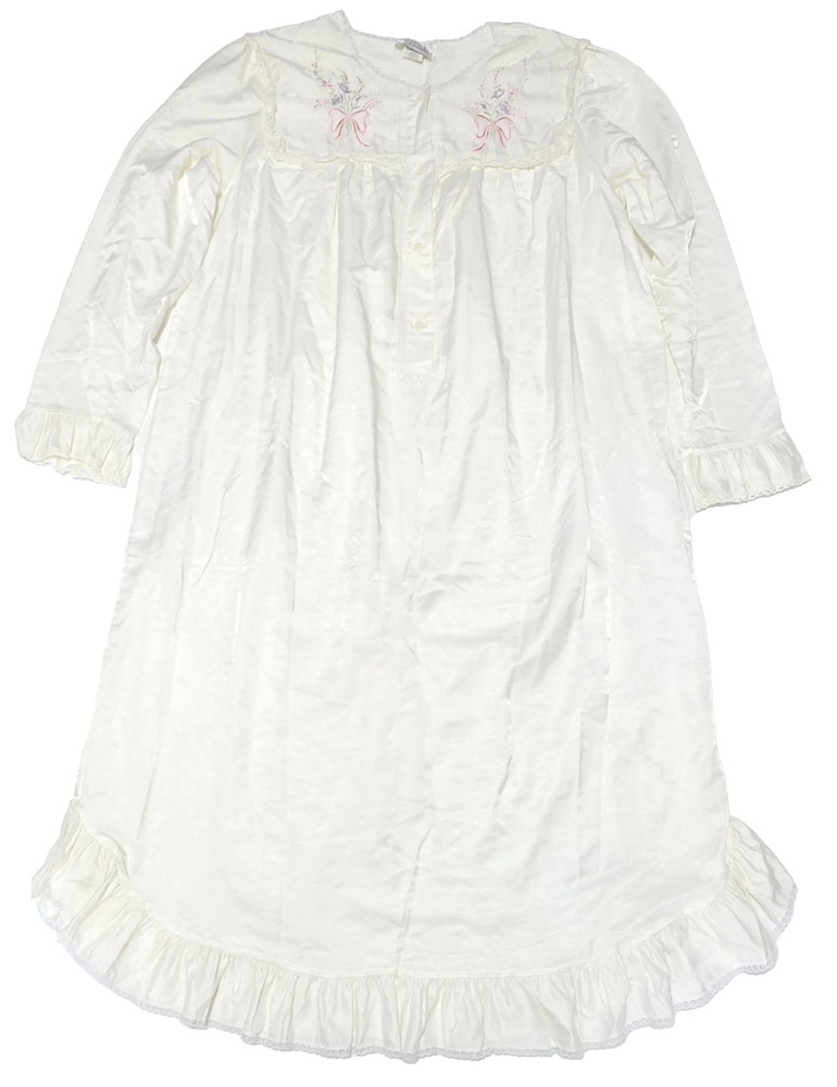 VTG Character Cuddleskin Nightgown Womens Large Beige Floral Embroidered Lace
