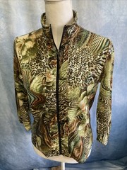 Vintage Y2K Toni Morgan Animal Print Sequin Zip Jacket Small Green Leopard Bling