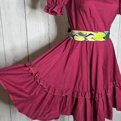 Vintage Malco Modes Raspberry Square Dance Prairie Dress Puff Sleeve Size 10