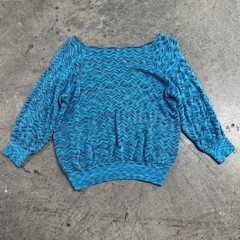 Saks Fifth Avenue Folio Collection VTG Blue Chevron Knit Sweater Y2k Boho Retro