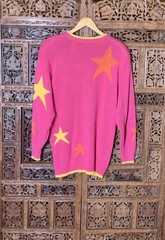 Vintage 90s Pink Stars Sweater Lizwear Liz Claiborne Knit Ramie Cotton M