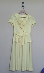 Vintage Dress 1970s 1980s Ruffle Womens Size Small 4 6 Tie Belt Fit Flare
