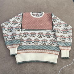 Vintage 1990s The Import Workshop Pastel Fair Isle Knit Sweater Gold Metallic S