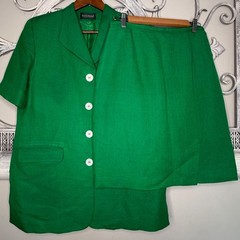 Harve Benard Vintage Green Skirt Suit Set Short Sleeve Blazer Skirt Size 10