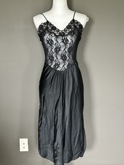 Vintage Lady Lynne Black Lace Top Solid Bottom Spaghetti Strap 70’s Sexy Modest