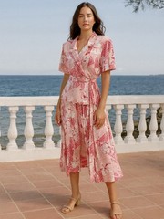 True Vintage ‘Miss Oops’ Two Piece Skirt and Top Set Hawaiian Floral Dress 80s