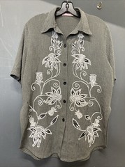 Vintage Rare Gold & Diamond Women’s Button Up White Filigree Shirt Size Large