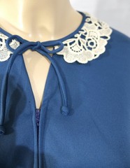 Vintage 70s Toni Todd Lace Collar Blue Lounge House Dress Belted Plus XXL