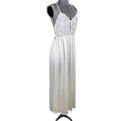 Vintage 80s Joie De Vie Nightgown Size Small Ivory Backless Keyhole Nylon Lace