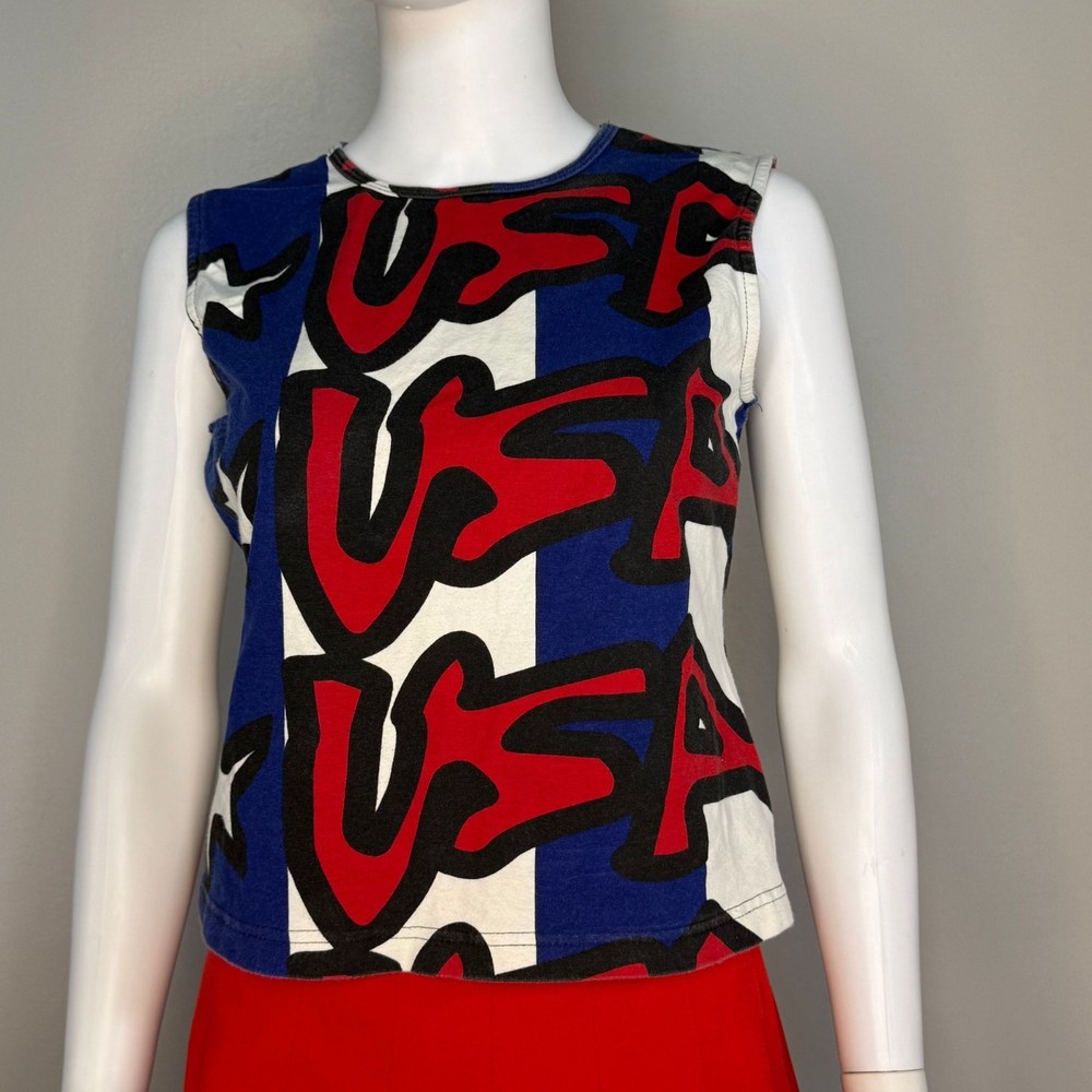 Vtg Y2K Stephen Sprouse Americaland USA Sleeveless T-Shirt Target 2002 Tank Top