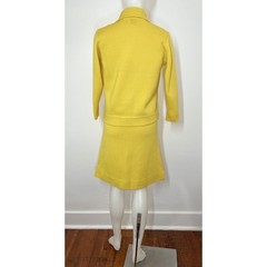 Vintage 60s Mod Colorblock Yellow Flare Dress Jacket Set Wool Retro GoGo FLAW