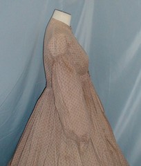 Civil War 1860Antique Victorian Dress Brown Printed Cotton Bishop Sleeves