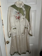 Vintage Antique Chinese Women’s Cream Silk Embroidered Pajamas (Korean war Era)