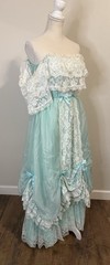 Loralie Southern Belle Lace Off the Shoulder Pale Turquoise Vtg Dress Sz 7/8