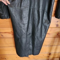 G III 💜 Vintage Black Leather Long Trench Coat Jacquard Damask Duster Western M