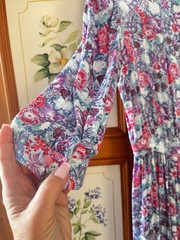 Vintage 1980’s Janet Simmons Purple Floral Rayon Knee Length Dress Size 8 Retro