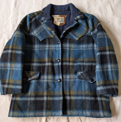 Pioneer Wear Vintage 70s 80 Women’s Blue Plaid Wool Mohair Blend Overcoat 18 USA