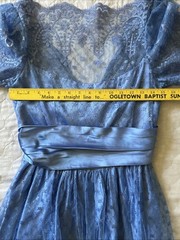 Vintage 70s 80s Maxi Dress Romantic Blue Satin Lace Cottagecore Puff Sleeve Gown