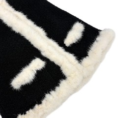 CHANEL Vintage 03A CC Logo Button Fur Trim Knit Jacket #42 Black White Mohair