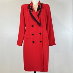 Vintage Danny Nicole Double Breasted Dress Coat Womens Sz 8 Red Padded Shoulders
